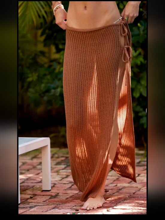 aerie Other - Aerie Womens Brown Crochet Wrap Tie Lightweight Beach Sarong In Horizon L/XL